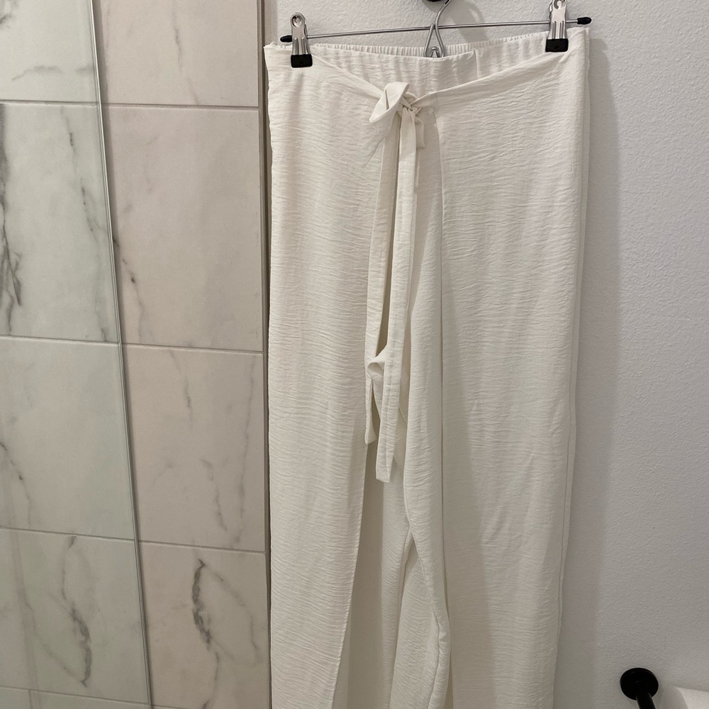 Zara white front tie beach pants size M